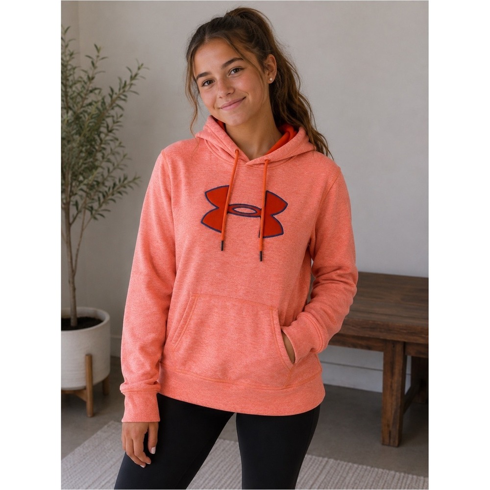 Under Armour Girls Large Orange Coral Hoodie Sweatshirt YLG Athletic Pullover